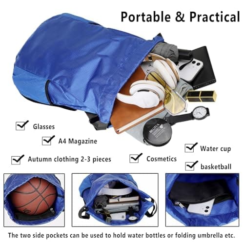 Toced Drawstring Bag, Unisex Large Sports Backpack String Drawstring PE Bags, Sport Gym Sack have Two Side Pockets, Travel Beach Swim School Bag with Waterproof (Royalblue) — view 3