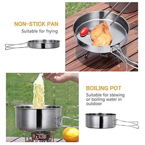 Lixada Camping Cookware Set,4 PCS Stainless Steel Camping Pot Set Compact Camping Pans for Backpacking Camping Hiking — view 2