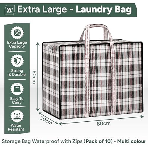 Zuvo Extra Large Laundry Bags 10 Pack with Zips, Waterproof Storage Bag Set — view 2