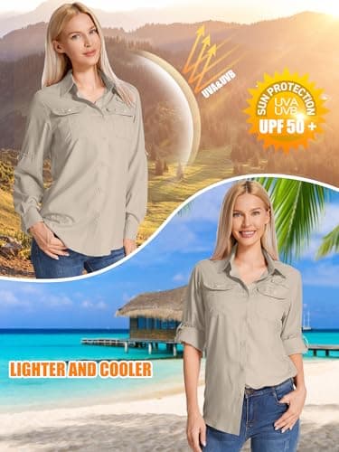Peysuck Women's Safari Shirts, UPF 50 Sun UV Protection Light Khaki — view 2