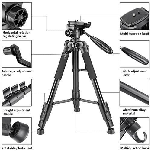 Neewer Portable Camera Tripod for Travel Vlogging, Professional Aluminum Heavy Duty Tripods with 3-Way Swivel Pan Head, Bag for DSLR Camera DV Video Camcorder Load up to 8.8 lb/4 kg Black(SAB234) — view 2