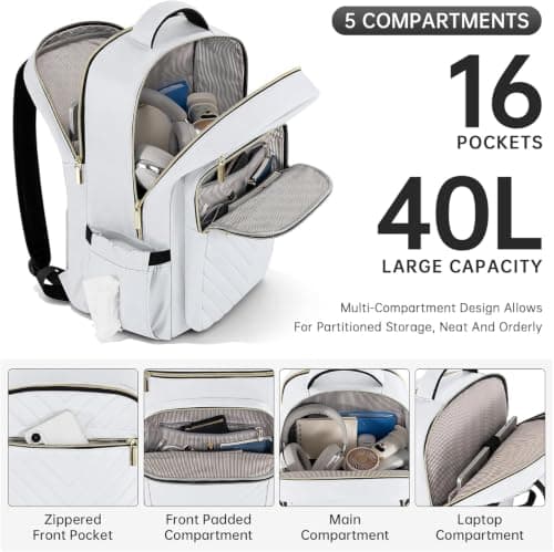 LASUK Travel Laptop Backpack for Women Men, 17.3 inch, White — view 2