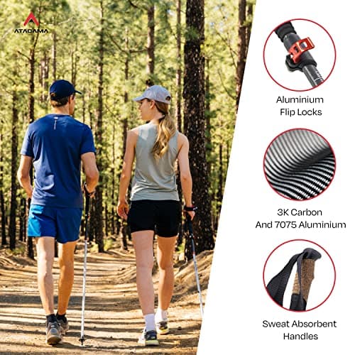ATACAMA Lightweight Aluminium and Carbon Foldable Hiking Sticks with Cork Handle - Adjustable Telescopic Hiking Poles - Folding Walking Sticks For Women - Nordic Walking Poles Men - Hiking Accessories — view 4