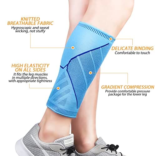 Calf Compression Sleeves for Women & Men 2 Pack Elastic Calf Support Footless Socks Ventilation Calf Brace for Pain Relief, Sports Recovery, Cycling, Travelling, Gym Calf Guards (Blue, L) — view 2