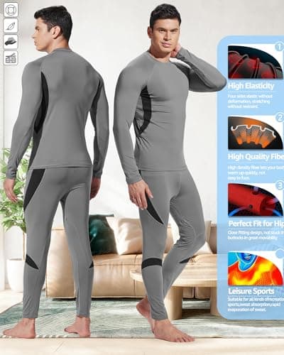UNIQUEBELLA Men's Ski Underwear Winter Suit Thermal Underwear [Thermal Underwear] - Grey, Small — view 6