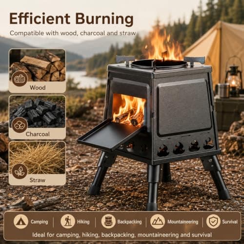 Camping Wood Stove Portable,Foldable Tent Stove for Outdoor Cooking,22x34cm — view 5