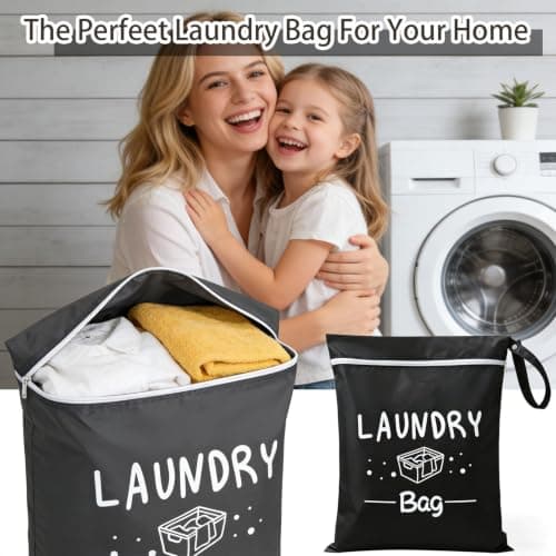 2 PCS Travel Laundry Bags, Reusable Dirty Clothes Organizer with Zipper, Portable Laundry Bag for Travelling, Swimming, Yoga, Workout & Family Vacation — view 6