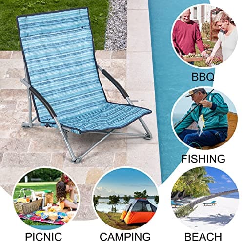 Unibos Set of 2 Folding Low Camping Chair, Lightweight,Foldable,Portable Garden Beach Chair Perfect for Camping,Garden,Festivals,Fishing,Caravan Trips and BBQs (Blue Multi) — view 4