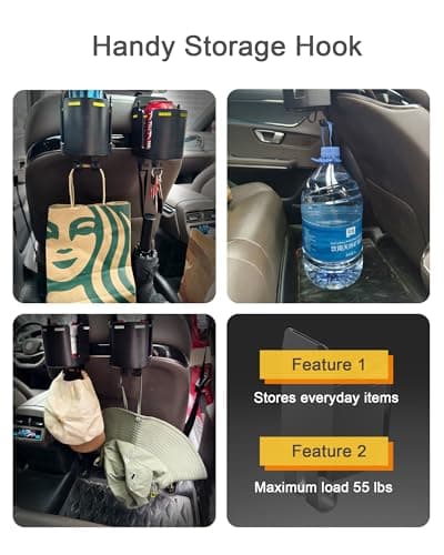 TRIZEPSSEIL 3.7" Headrest Cup Holder for Back Seat with Large Capacity (2PCS), Multifunctional Seat Back Organizer with Headrest Hooks for Car Travel Accessories, 3 in 1 Car Back Seat Cup Holder — view 6