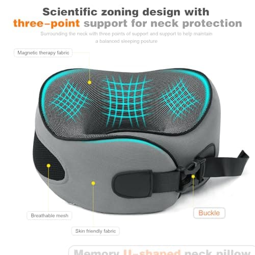 Pacico Travel Pillow, Neck Pillow, 100% Pure Memory Foam Sleeping Pillow for Car, Train and Airplane, Travel Kit with 3D Contoured Eye Masks and Earplugs, Dark Grey — view 2