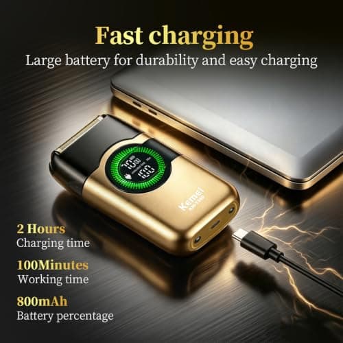 KEMEI Electric Foil Shavers for Men, Double Foil Razor with Floating Blades, Cordless Skin Fade Beard Shaver, USB Type C Rechargeable Up to 100 Min Usage, Travel Lock — view 4