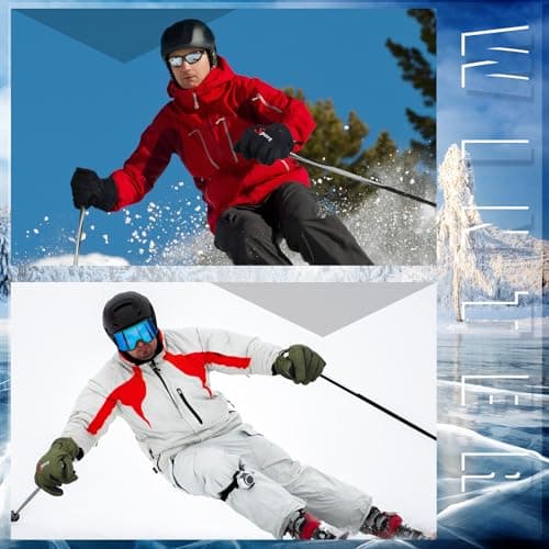 Jeere 2 Pairs Winter Ski Gloves Men Women Waterproof Snow Gloves Adjustable Snowboard Mittens for Cold Weather Men Women(Black,Military Green,M) — view 3