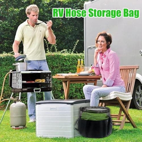 RV Hose Storage Bag - Equipment Organizer for Hoses & Cables | Oxford Cloth with Breathable Mesh Top, Drawstring Closure, Black Container for Water Pipe, Rope, Cable, Power Strip — view 2