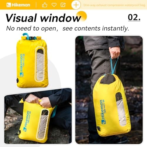 HIKEMAN Ultra Waterproof Dry Bag - Air-Release Waterproof Compression Bag,Dry Compression Sacks for Kayaking Hiking Swimming Camping Canoeing Boating Fishing Clothes Organizer(Yellow,12L) — view 3