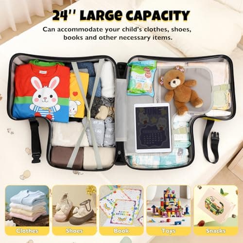 toilmua Kid's Ride-On Luggage with Spinner Wheels, 20" Foldable & Removable Hardside Ride On Suitcase with Child Seat 10 Degree Forward Tilts Trolley Expandable Luggage 40KG Capacity 1 Set — view 6