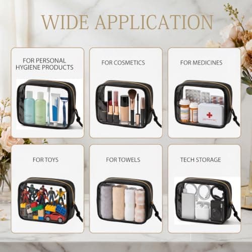 MOTIBACK 3 Pcs Clear Toiletry Bags Makeup Organizer for Travel (Black) — view 3