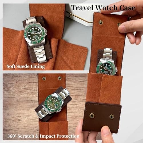 IcySanGrape Leather Watch Case, Watch Travel Pouch, Single Watch Box for men and women, Luxury Watch Organizer, Watch Storage (Brown) — view 4