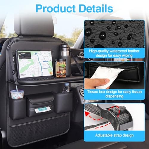 Tasofac 2 Pack Leather Car Backseat Organizer with Foldable Table Tray — view 3