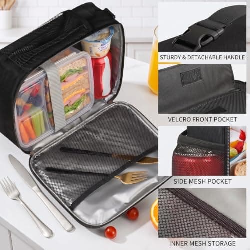 WOOFOOW Leakproof Insulated Lunch Bag for Men/Boys/Women, Large Capacity Packed Lunch Box Adults, Durable Thermal Lunch Cool Bag for Work, School, Travel (27 × 23 × 11 cm) — view 5