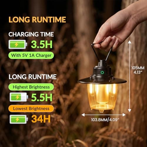 Camping Lantern Rechargeable, Portable Retro Camping Light, Dimmable Tent Light Battery Powered, Hanging Tent Light for Caming, 3 Modes, Waterproof,Hanging Lamp for Power Cuts, Garden, Fishing, Black — view 5