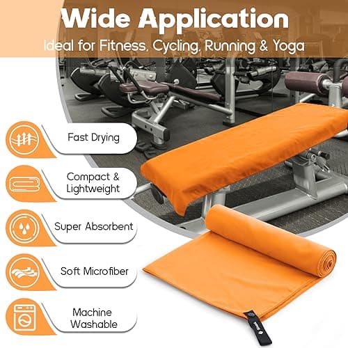 Sinand Microfibre towel 2 Pack |160x80cm+80x40cm| Ultra Lightweight Gym Towel, Quick Dry Microfiber Towels for Sports Travel Camping Beach Swimming (Orange) — view 2