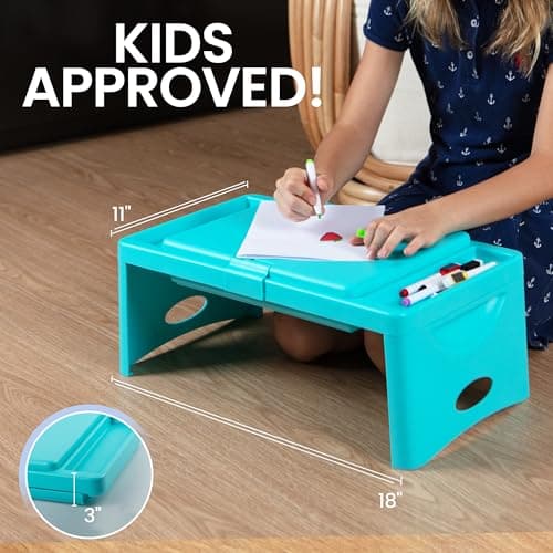 Foldable Lap Desk with Storage Pocket- | Perfect use for Children's Activites, Travel, Breakfast in Bed, Gaming and Much More! Great for Kids and Teens! (Teal Blue) — view 6