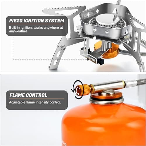 Odoland 3500W Windproof Camping Gas Stove Portable Collapsible Outdoor Camping Stove with Piezo Ignition Backpacking Stove for Outdoor Cooking Hiking Picnic and Camping Grey — view 4