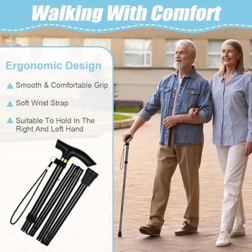 Flintronic Walking Stick, Folding Walking Stick, Adjustable Folding Walking Sticks, Collapsible Lightweight Flexible Stick, Comfortable Grip Durable Mobility Aid for Men Women, Black — view 5