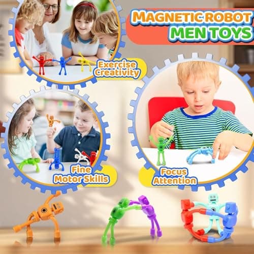 Magnetic Robot Men Travel Toys for Toddlers Kid Boy 5PC Airplane Road Trip Car Travel Activities Fridge Magnet Fidget for Party Bag Fillers for Kids — view 4