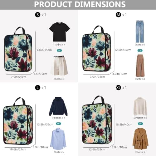 Maroon And Navy Flowers Print 4 Set Expandable Packing Organizers For Luggage Suitcase Travel Accessories — view 3