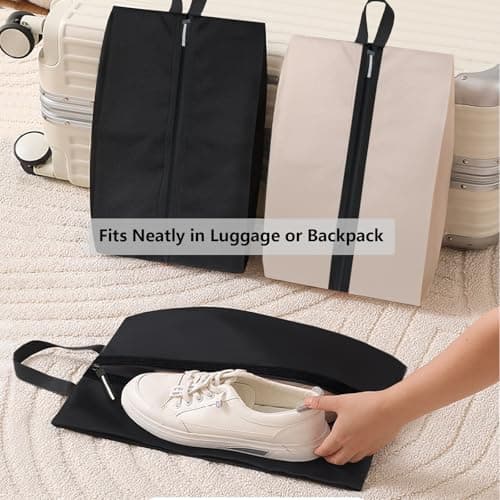 Shoe Bags for Travel, Waterproof Oxford Fabric, Zippered Shoe Storage Organiser with Handle, Lightweight Dustproof Shoe Pouch for Trainers, Gym, 16.5 x 9.8 Inches (Shoe Bag Black-2 Pack) — view 6