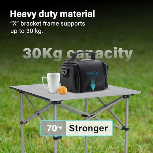 Portable Aluminium Camping Table, Lightweight Outdoor Table Folding Steel Frame with Roll Up Top Carry Bag, Compact Stable Foldable for Garden, Beach, Camping Hiking,Picnic (70 x 70 x 70cm) — view 6