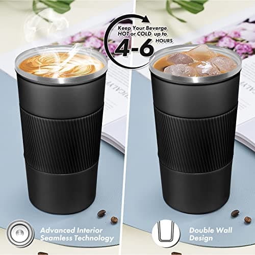 Travel Mug with Leakproof Lid,Insulated Reusable Coffee Mug for Hot&Cold Drinks/Tea,Portable Stainless Steel Thermal Takeaway Travel Coffee Cup for Car/Outdoor/Picnic/Office/School (510ml Black)11 — view 4