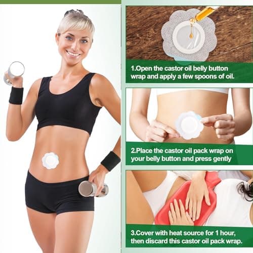 TRLREQ 50 Pcs Self-Adhesive Castor Oil Pack Wrap, Organic Cotton Belly Button Patch Kit for Detox & Muscle Relief (Castor Oil Not Included) — view 5