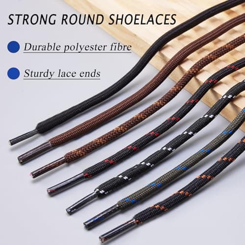 LOEZYICH 2 Pairs Round Strong Boot Laces, Heavy Duty Work Shoe Laces for Walking Boots, Hiking Boot, Safety Boots, Outdoor Thick Replacement Shoelaces for Trainers Shoes, Black, 130cm — view 2