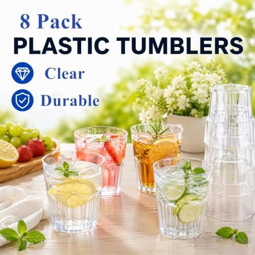 Tebery 8 Pack 250ml Acrylic Plastic Tumblers, Reusable Cups Stackable Plastic Acrylic Drinking Tumblers for Adults Kids Party, BPA Free — view 4