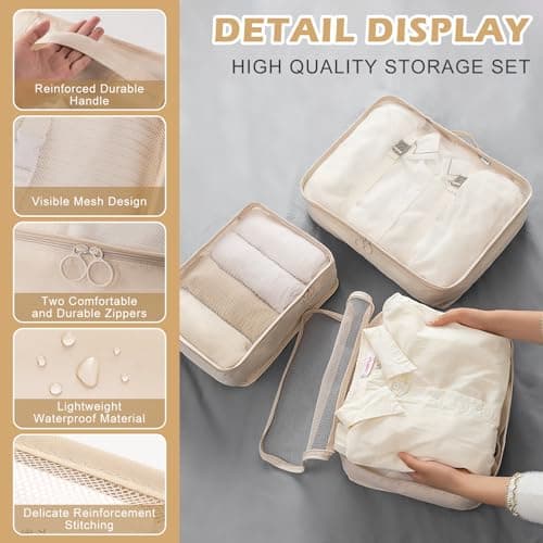 Packing Cubes for Suitcases, 13PCS Multifunction Luggage Suitcase Organiser Bags, Waterproof Travel Packing Cubes for Backpack, Essential Travel Cubes Clothes Shoes Storage Bags (Beige) — view 4