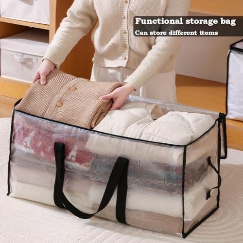 Clear Plastic Storage Bags,95L Clothes Storage Bag with Zipper Closet Organizer,Large Moving Bags With Heavy Duty Handles & Zips for Clothing, Blankets, Duvet, Pillow-1 Pack — view 2