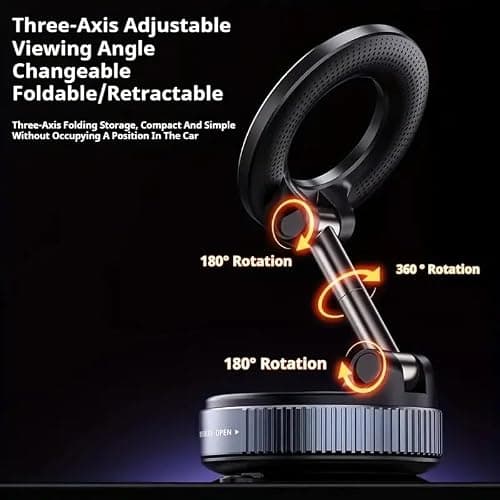Maideduo Vacuum Suction Cup Car Phone Holder, Compatible with MagSafe, 360° Adjustable & Foldable Magnetic Phone Mount for Car/Glass/Any Smooth Surface, Hands-free (Black) — view 4