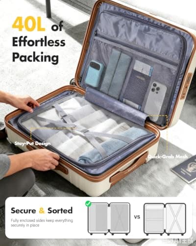 Lekesky Cabin Suitcase 55x40x20, Beige/Brown — view 3