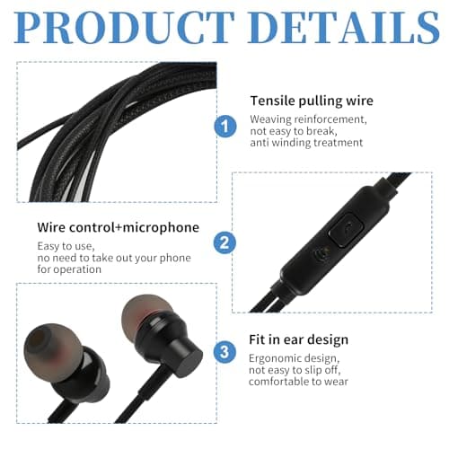 JiangZShangM 2 PCS 3.5mm Wired Earphones with Microphone, In Ear Headphones Wired for Clear Sound and Noise Isolation, Comfortable Wired Earbuds for Music Calls Travel and Daily Use — view 3