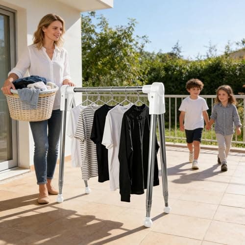 Generisch Foldable Clothes Airer - Stainless Steel Silver, Extendable Towel Shelves, Portable, Compact for Indoor Use, , Weatherproof Space Saver — view 6