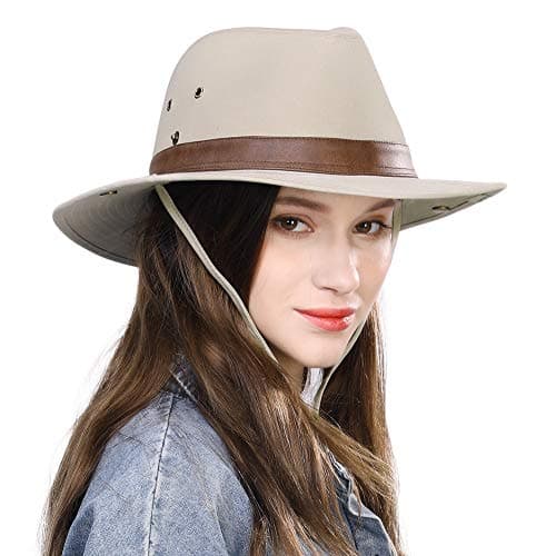 Comhats UPF 50 Cotton Safari Fedora Aussie Hat Men, Womens UV Protection Sun Hat for Fishing Hiking Walking, Summer Bush Hat, Wide Brim Travel Adventurer Hat, Beige White L — view 6