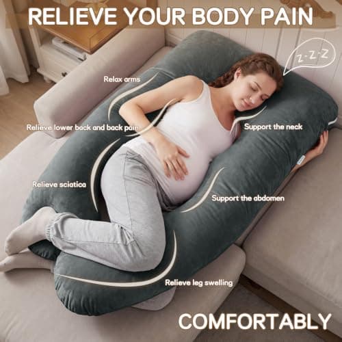 GRANDMA SHARK U-shaped Pregnancy Pillow, Full Body Maternity Pillow with Washable Velvet Cover for Back Hips Legs Support,Dark Grey — view 5