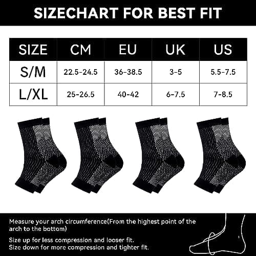 Fantasyon 4 Pairs Plantar Fasciitis Socks, Neuropathy Socks Compression Socks Neuro Socks for Women Men Ankle Support for Sprained Ankle for Sport Arthritis Pain Relief-Black,L/XL — view 2