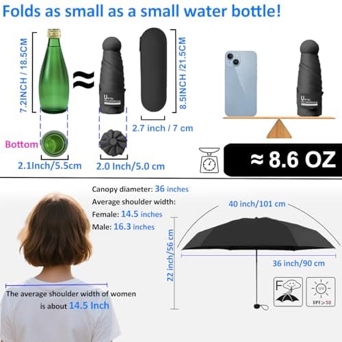 BAODINI Travel Mini Umbrella for Purse With Case Small Compact UV Sun Protection Sun Lightweight Tiny Pocket Umbrella for Women Kids and Men — view 4