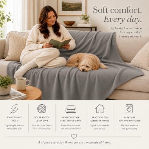 Adore Home Soft Warm Polar Fleece Blanket Large - Cosy Throw for Sofa, Bed, Travel, Car and Camping, 120x150cm, Grey — view 3