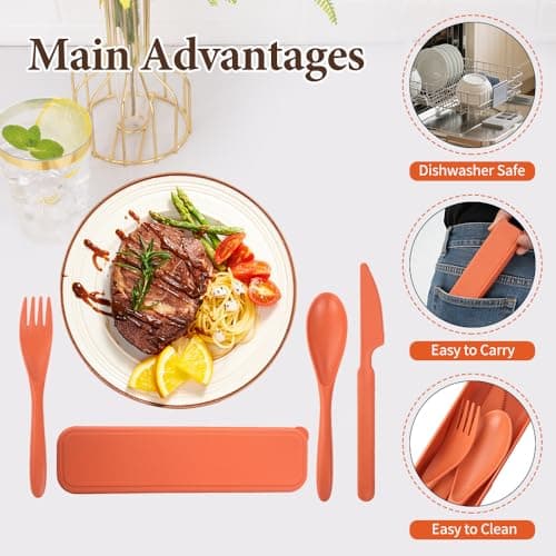 DIYJEP 12 Sets Travel Cutlery Set with Case, Portable Utensils(12 Colours) — view 5