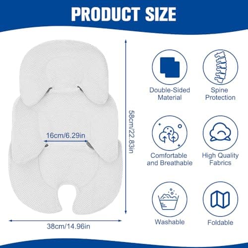 AVCXEC Universal Pushchair Reducer, Universal Pushchair Seat Reducer, Seat Reducer, Comfortable and Breathable, for Body and Head Support (White) — view 2