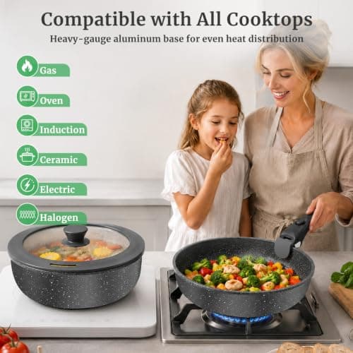 YASHE 21Pcs Nonstick Pots and Pans Set with Removable Handles, Oven Safe — view 5